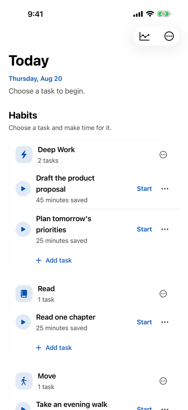 The Onyx Today screen with habits and task cards.